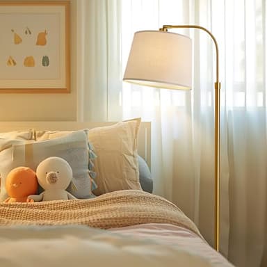 Oneach 62" Gold Floor Lamp for Living Rooms Tall Arc Standing Lamps for Bedrooms Industrial Corner Nursery Girls Kid Vintage Mid-Century Modern Reading Light Office Antique Brass Shade Lantern - Image 3