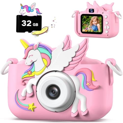 Upgrade Kids Camera for Boys Girls, Toddler Digital Selfie Camera with Cute Protective Cover and 32G SD Card, Christmas Birthday Gifts Toys for 3 4 5 6 7 8 9 10 11 12 Years Old Little Girls and Boys - Image 1