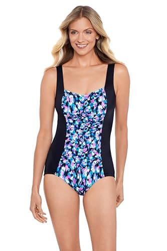 Shapesolver Women's Standard Shirred Princess Seam Girl Leg One Piece, Eternal Flame - Image 1