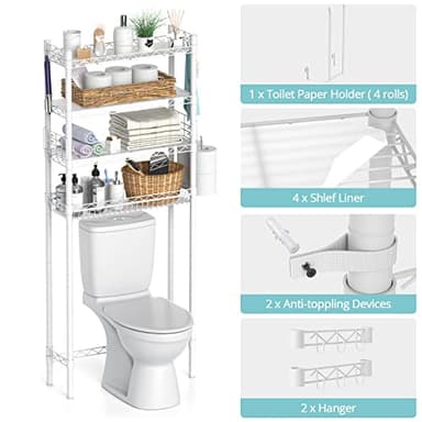 Hodonas Over The Toilet Storage, Bathroom Organizer Shelves Space Saver Over Toilet, Above Toilet Storage Rack, Over-The-Toilet Storage Shelf, White - Image 6