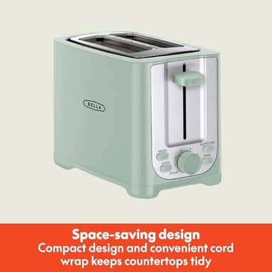 BELLA 2 Slice Toaster with Auto Shut Off - Extra Wide Slots & Removable Crumb Tray and Cancel, Defrost & Reheat Function - Toast Bread, Bagel & Waffle, Sage - Image 2