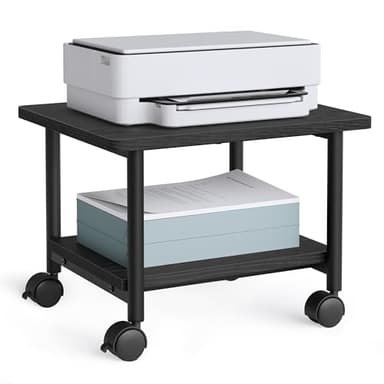 VASAGLE Heavy-Duty Printer Stand with Locking Wheels, 2-Tier Industrial Mobile Cart with Storage Shelf, Under Desk Printer Table for Home, Office, 13.4" Height, Ebony Black UOPS02B - Image 1