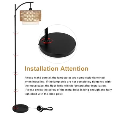 Arc Floor Lamp for Living Room with 3 Color Temperatures, Farmhouse Floor Lamps with Remote & Dimmable Bulb, Boho Standing Lamp with Rattan & Fabric Shades, Adjustable Tall Lamp for Bedroom, Office - Image 8