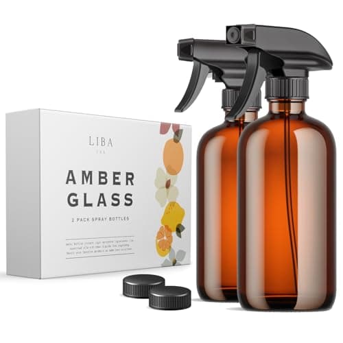 LiBa Amber Glass Spray Bottles 2 Pack, 16 oz Refillable Empty Spray Bottle for Cleaning, Essential Oils, Hair, Plants, Adjustable Nozzle for Squirt and Mist, Bleach/Vinegar/Rubbing Alcohol Safe - Image 1