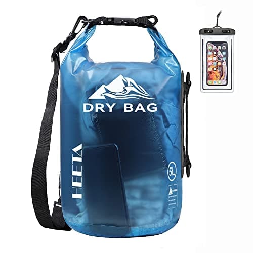 HEETA Dry Bag Waterproof for Women Men, Roll Top Lightweight Dry Storage Bag Backpack with Phone Case for Travel Swimming Boating Kayaking Paddle Board Camping Beach Accessories (Transparent Blue, 5L) - Image 1