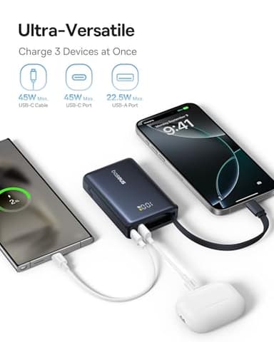 Baseus Power Bank, Picogo 10000mAh 45W 3-Output Portable Charger with Built-in USB-C Cable, PPS/PD QC Fast Charging External Battery Pack for iPhone 17/16/15/14/13, Samsung S25/S24, MacBook Pro, iPad - Image 4