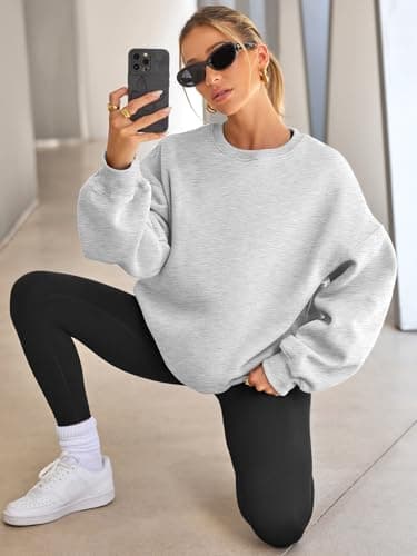 EFAN Womens Sweatshirts Hoodies Oversized Sweaters Crewneck Fleece Casual Tops Basic Comfy Fall Fashion Clothes 2025 Plus Size Maternity Workout Lounge Wear Winter Outfits Grey M - Image 3