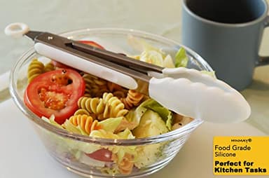 HINMAY Silicone Kitchen Tongs 9-Inch Stainless Steel Basics Tongs with Non-Stick Silicone Tips, Set of 3 (White) - Image 6