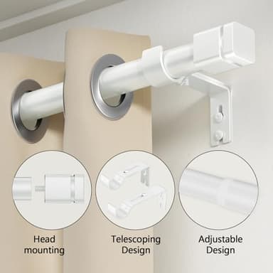 Sthumsup White Curtain Rods for Windows 48 to 84,Adjustable 1 Inch With Brackets, Heavy Duty Modern Window Rods for Living Room,Bedroom(30 to 90") - Image 2