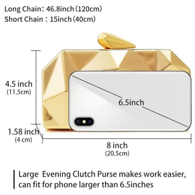 YAPAIOU Women Lattice Pattern Metal Evening Clutch Bag,Geometric Evening Clutch Purse Handbag With Chain Strap For Lady Wedding Party Prom Formal Occasion(Gold Large) - Image 3