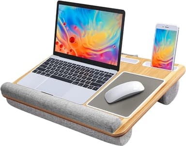 HUANUO Lap Desk - Fits up to 17 inches Laptop Desk, Built in Mouse Pad & Wrist Pad for Notebook, Laptop, Tablet, Lap Stand with Tablet, Pen & Phone Holder (Wood Grain) - Image 1