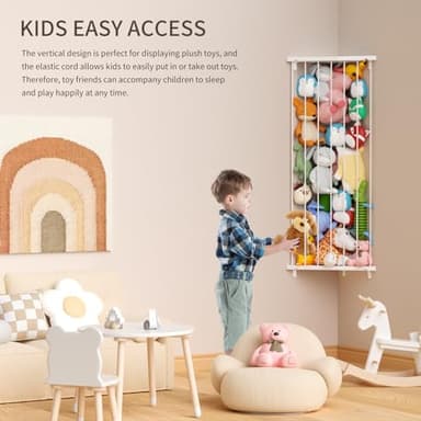 Stuffed Animal Storage Toy Organizer(Patented) - Corner Stuffed Animal Holder Length Adjustable - Wall Hanging Stuffed Animal Net Plush Storage for Nursery Playroom Bedroom Kids Room Decor(White) - Image 5