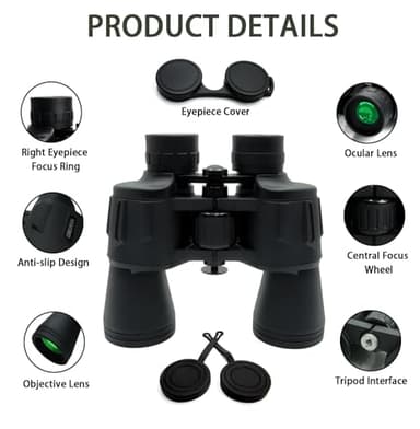 10x50 High Powered Binoculars for Adults - Professional Wide View Porro Prism Binoculars with BAK-4 Prism Water-Resistant Fogproof, Low Light Vision for Bird Watching Hunting Concerts Stargazing - Image 2