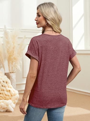 EyMuse 2 PCS T Shirts Short Sleeve V Neck Tees Tops for Women Fashion Trendy Lightweight Soft Casual Summer Outfits Clothes 2025,Rose+Redwood,XXL - Image 2