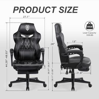 Vonesse Gaming Chair for Adults Gaming Chairs with Footrest Reclining Computer Gaming Chair for Heavy People Ergonomic Gamer Chair Big and Tall (Black) - Image 3