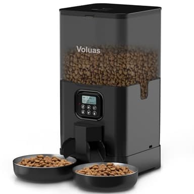 Voluas Automatic Cat Feeder for Two Cats, Double Pet Feeder with 2 Stainless Steel Bowls,6L Timed Cat Feeders with Memory Function - Image 1