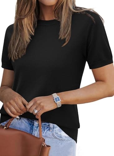 Zeagoo Womens Summer Short Sleeve Tops Crew Neck Lightweight Pullover Sweaters Loose Dressy Casual Blouse Black Clothes M - Image 1