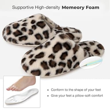 Snug Leaves Women's Fuzzy Scuff Slippers Soft Comfy Memory Foam Non-slip Indoor House Shoes (Cheetah Beige, Size 7-8) - Image 5
