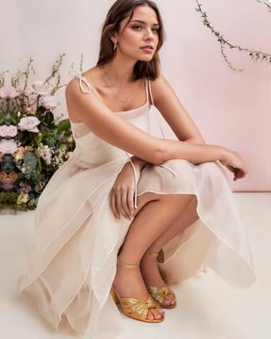 MUCCCUTE Gold Heels with Bow Heeled Sandals Chunky Heels for Women Open Toe Ankle Strap Wedding Bridal Dressy Sandal Size 9.5 - Image 6