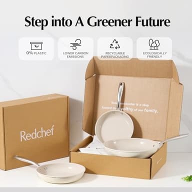 Redchef Nonstick Frying Pans Set, Ceramic Pan Skillet, Non Toxic Pans for Cooking, 8" 9.5" 11" Ceramic Frying Pan Set PFAS & PTFE & PFOA Free with Stay Cool Handle, Dishwasher & Oven Safe, Beige White - Image 4