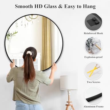 Fabuday Black Round Mirror 30 Inch - Large Circle Mirror for Bathroom, Living Room, Hallway, Entryway, Matte Aluminum Frame Circular Mirrors for Wall Decor - Image 5