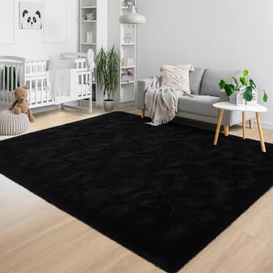 ULTSOFE 6x9 Fluffy Soft Black Rug for Living Room Bedroom, Large Area Rugs Super Soft Shaggy Carpet for Classroom Kids Babys Playroom Toddler Nursery Dorm Home Decor, Modern Indoor Non Slip Rug - Image 6
