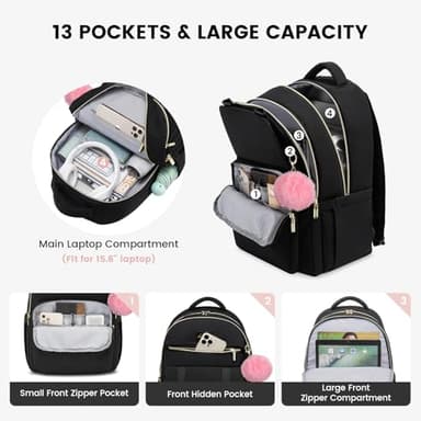 LOVEVOOK School Backpack for Teen Girls, Student Backpack Purse for 14-16 Teenage, Cute Kid Bookbag, Back to School Backpacks Fit 15.6 Inch Laptop, Large College Travel Bag, Black - Image 2