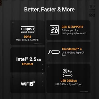 ASUS TUF Gaming Z890-PLUS WiFi Z890 LGA 1851 ATX Motherboard, Intel® Core™ Ultra Series 2 Ready, Advanced AI PC-Ready, 16+1+2+1 Stages, DDR5, PCIe® 5.0, Thunderbolt™ 4 Type-C®, 4X M.2, Wi-Fi 7, 2.5Gb - Image 5