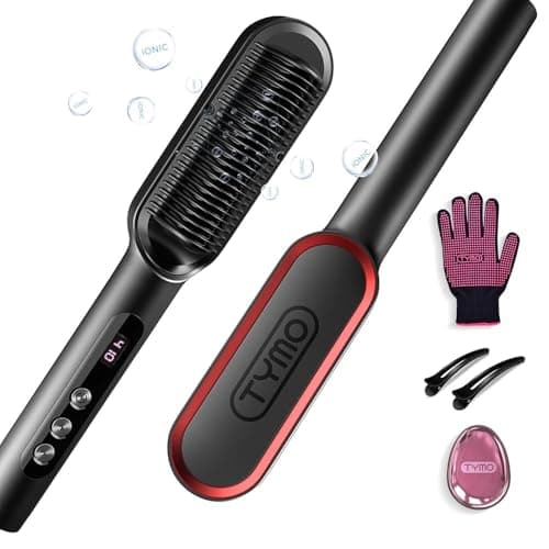 TYMO Ring Plus Ionic Hair Straightener Brush - Straightening Comb with Negative Ions for Women, Titanium Coating, 9 Temp Settings & LED Display, Dual Voltage, Professional Styling Tools - Image 1