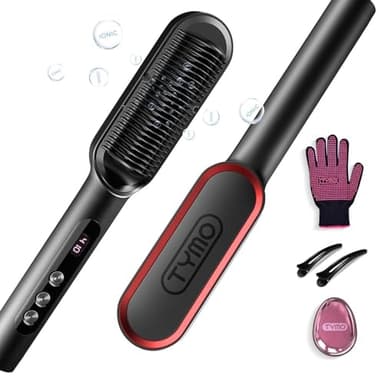 TYMO Ring Plus Ionic Hair Straightener Brush - Straightening Comb with Negative Ions for Women, Titanium Coating, 9 Temp Settings & LED Display, Dual Voltage, Professional Styling Tools - Image 1