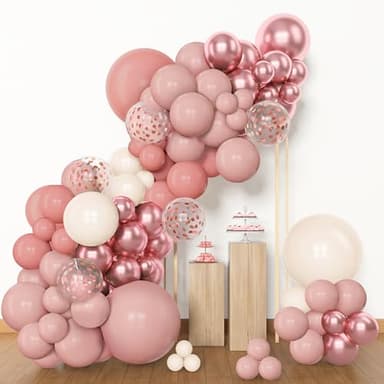 Amandir 153pcs Dusty Pink Balloon Garland Arch Kit, Different Sizes 18 12 10 5 inch Pink White Sand Metallic Confetti Pink Balloons for Girl Baby Shower Birthday Boho Party Decorations - Image 4