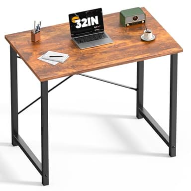 DUMOS 32 Inch Office Small Computer Desk Modern Simple Style Writing Study Work Table for Home Bedroom - Wood Brown - Image 1
