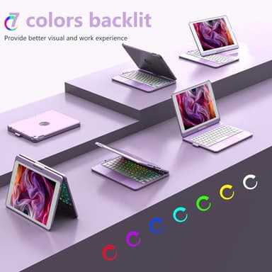 HOTLIFE Case with Keyboard for iPad 10.2,Touch Trackpad Keyboard Case for iPad 9th Generation/8th/7th Gen, 10 Corlor Backlit - 360° Rotatable Protective Cover with Pencil Holder - Image 3