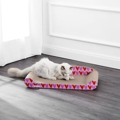 THE LICKER STORE CSR1004A Montego 27.5" Coastal Patterned Cardboard Lounge Bed Cat Scratcher with Catnip, Pink/Red - Image 2