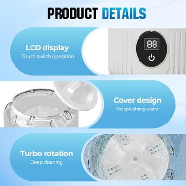 Portable Automatic Mini Washing Machine, 2025 New Portable Rechargeable Mini Ultrasonic Washing Machine for Underwear, Compact Travel Laundry for Apartment, Dorm, RV, Camping, White (White) - Image 4