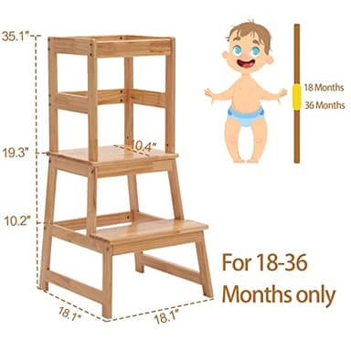Kids Kitchen Step Stool for Kids with Safety Rail,Solid Wood Construction Toddler Learning Stool, Montessori Toddlers Kitchen Stool Tower(Natural) - Image 5
