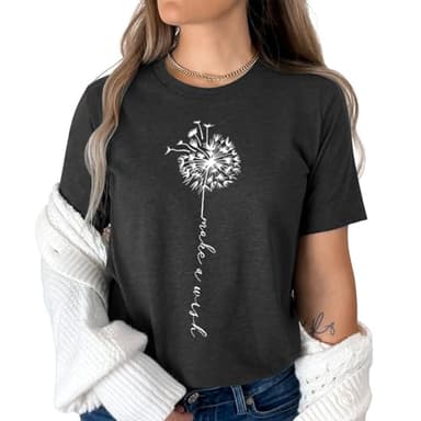 Dandelion Shirt for Women - Cute Wildflower Short Sleeved Tops, Summer Flower T-Shirt for Leisure & Outdoor Casual Wear - Image 3