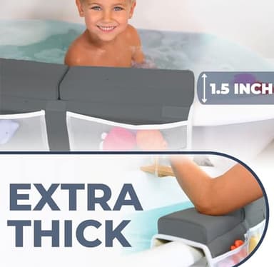 Comfortable Baby Bath Kneeler and Elbow Rest Pad Set – Thick Memory Foam Bath Kneeling Pad with Elbow Support – Baby Bathtub Cushion with Toy Organizer for Bathing Infant or Toddler - Dark Grey - Image 4