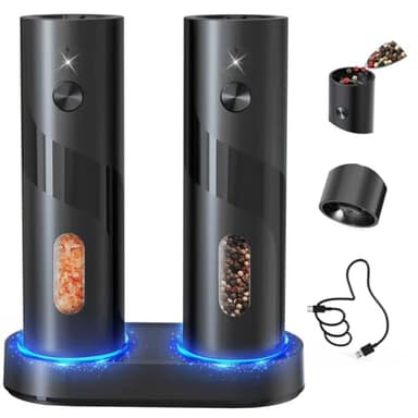 CIRCLE JOY Electric Rechargeable Salt and Pepper Grinder Set Top-Refill Automatic Pepper Mill Grinder with Charging Base, Adjustable Coarseness, Easy Filling Larger Capacity with Led for Home Kitchen - Image 1