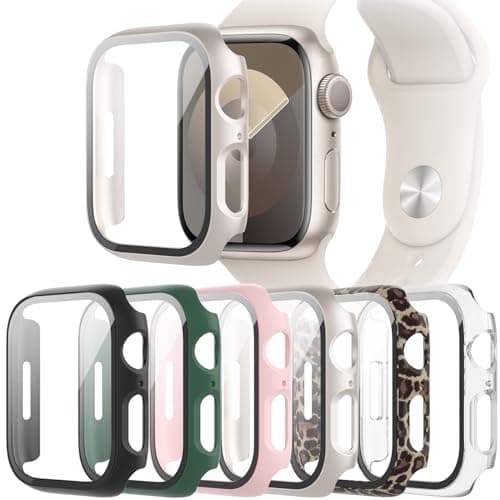 6-Pack Case with Tempered Glass Screen Protector Compatible with Apple Watch Series SE 3(2025)/SE 2/SE/6/5/4 40mm, Full Coverage Hard PC Protective Face Cover Bumper for iWatch 40 mm - Image 1