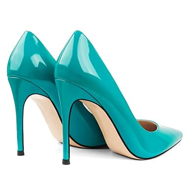 COLETER Women's 4 Inch Pumps Pointy Toe Wedding Dress Shoes Slip on Stiletto Pumps Patent Teal 8US - Image 5