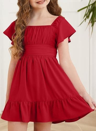 DOKOTOO KIDS Girls Special Occasion Dresses Summer Back Bow Tie Cute Dress Red 12-13 Years - Image 3