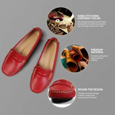 Artisure Women's Classic Handsewn Red Genuine Leather Penny Loafers Driving Moccasins Casual Boat Shoes Slip On Fashion Office Comfort Flats 8 M US SKS-1221HON080-1 - Image 3
