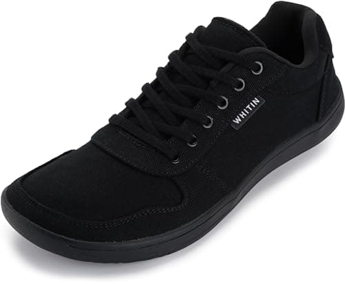 WHITIN Wide Toe Box Barefoot Sneakers for Men Canvas Minimalist Minimus Zero Drop Sole Shoes Size 11 Width 11W Walking Outdoor Training All Black 45 - Image 1