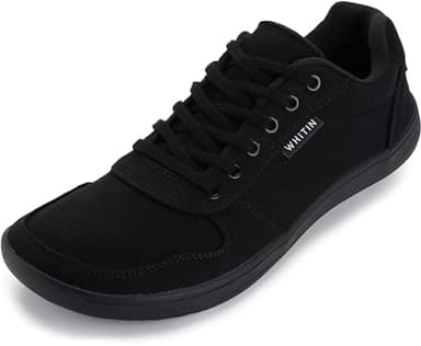 WHITIN Wide Toe Box Barefoot Sneakers for Men Canvas Minimalist Minimus Zero Drop Sole Shoes Size 11 Width 11W Walking Outdoor Training All Black 45 - Image 1