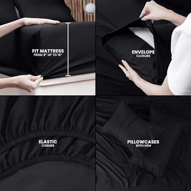 Utopia Bedding Queen Sheet Set – 4 Piece Bed Sheets for Queen Size Bed, Soft and Breathable Microfiber, Includes 1 Fitted Sheet, 1 Flat Sheet and 2 Pillowcases (Black) - Image 4