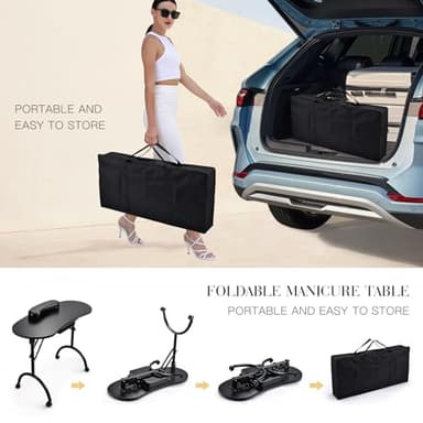 Joligrace Professional Foldable & Portable Manicure Table Nail Technician Desk Workstation with Rolling Wheels Large Drawer Client Wrist Pad Free Carrying Bag Travel Nail Tech Spa Beauty Table, Black - Image 5