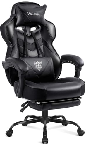 Vonesse Gaming Chair, Computer Chair with Footrest and Massage, Big and Tall High Back Gamer Chair, Reclining Gaming Chairs for Adults (Classic Black) - Image 1