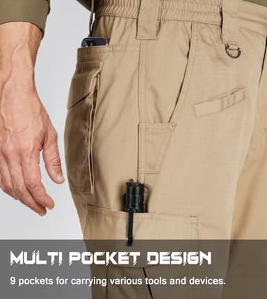 SPOSULEI Mens Tactical Pants Lightweight Ripstop Cargo Work Pants Waterproof Hiking Military Army Pants with Pockets Outdoor Apparel Dark Khaki 38Wx34L - Image 3