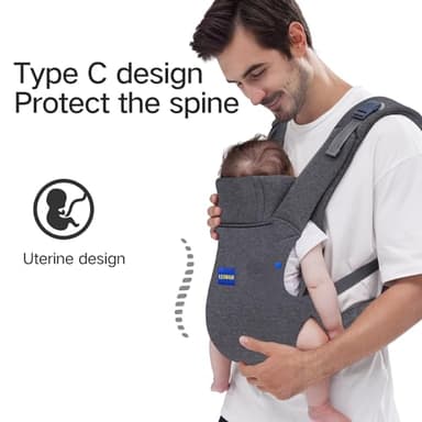 YEMKEZO Baby Carrier Newborn to Toddler,Newborn Carrier with Head Support, Cozy Baby Holder Carrier for Dad Mens (All-Gray) - Image 2